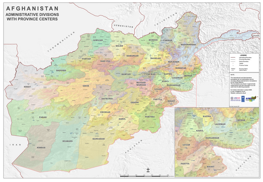 Afghanistan Administrative Divisions with Province Centers