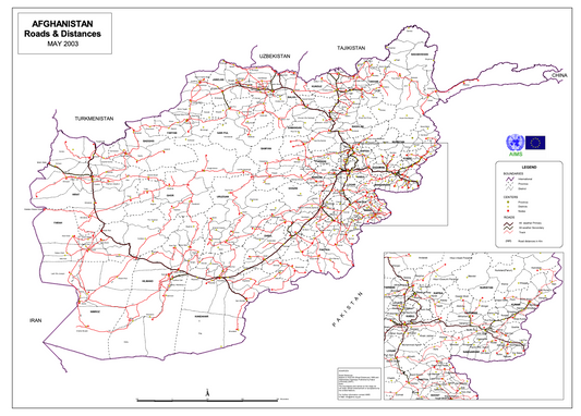 Afghanistan Roads & Distances Map