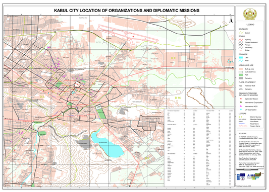 Kabul City Map - Location of Organizations and Diplomatic Missions