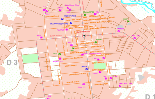 Kunduz City Map - Location of UN Agencies and International NGOs